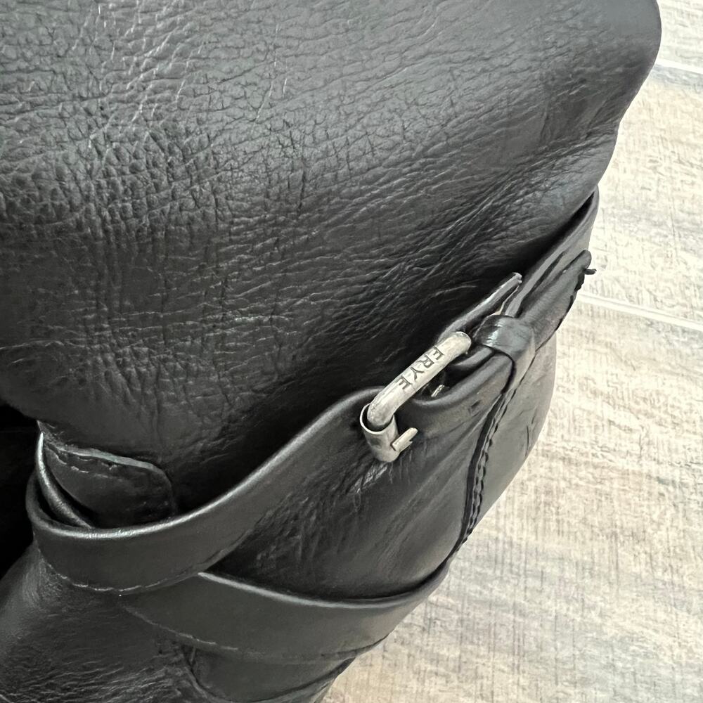 Frye Kelly Black Leather Over the Knee Boots Buckle Strap Block Heel Riding boot - Picture 12 of 12